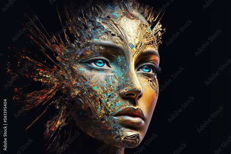 Side View Of A Humanoid Cyber Girl With A Neural Network Artificial