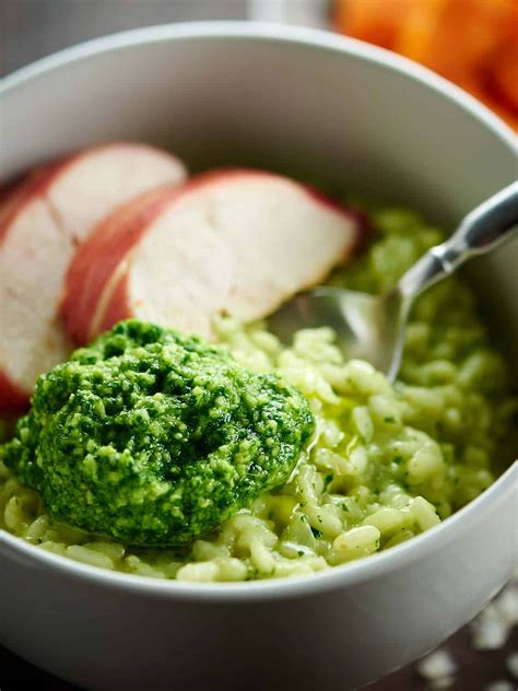 Pesto Risotto With Roasted Chicken And Vegetables