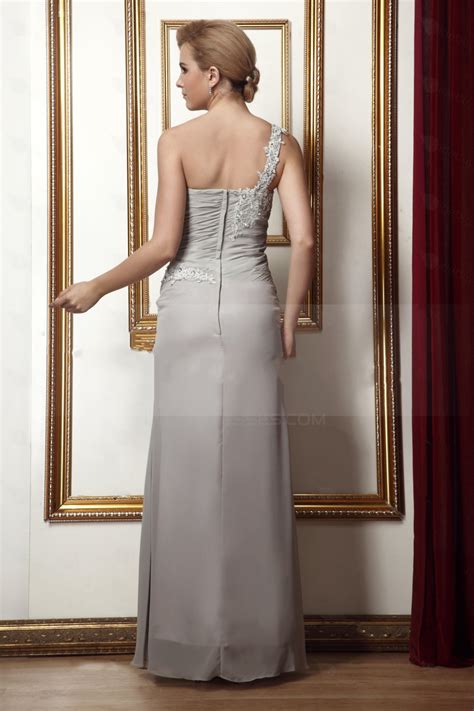 Elegant One Shoulder Beaded Applique Long Chiffon Mother Of The Bride