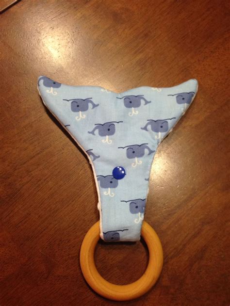 Whale Tail Teether Toy Made With Crinkle Paper And Wooden Maple Ring