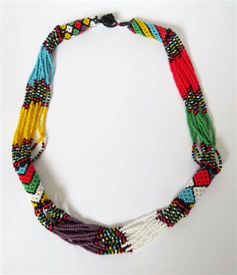 African Zulu Beaded Short Necklace Multicolour With Purple