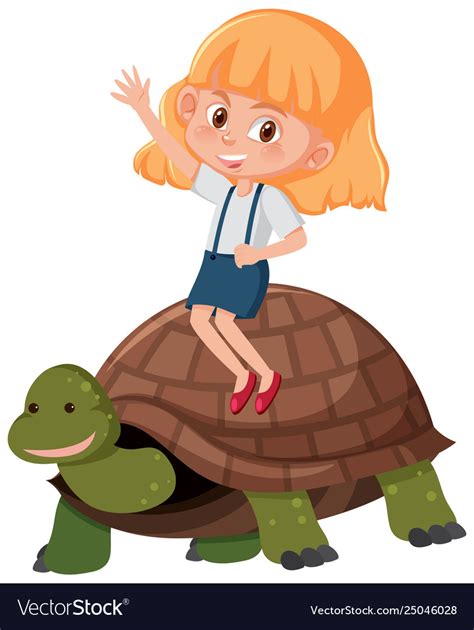 Girl Riding A Turtle Royalty Free Vector Image