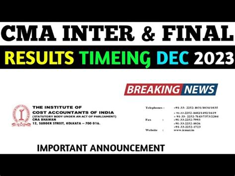 Cma Inter And Final Result Timeing Cma Exam Dec 2023 YouTube