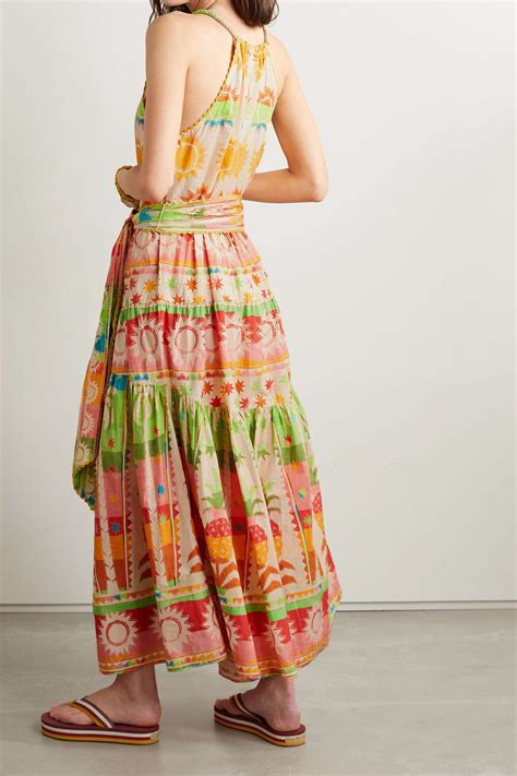 Farm Rio Belted Tiered Printed Cotton Maxi Dress Net A Porter