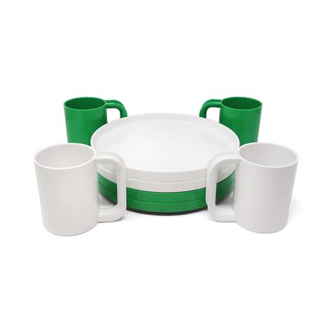 White And Green Dinnerware By Vignelli For Heller Set Of 8 Tenon Design