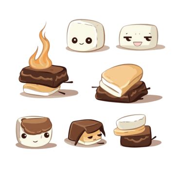 Smores Clipart Kawaii Personagens Fofos Smore Desenho Animado Vetor Png