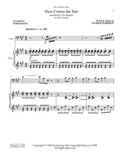 Here Comes The Sun Arr Mark Hayes By The Beatles Sheet Music For