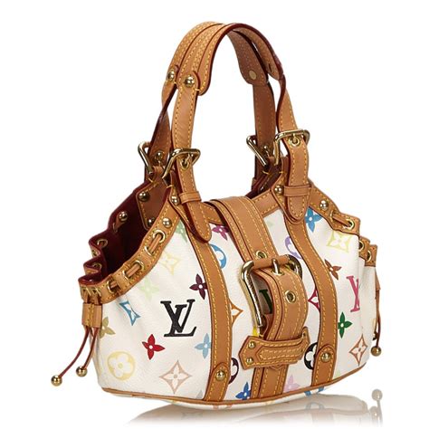 Louis Vuitton Vintage Theda Pm Bag White Multi Leather With Monogram Canvas Handbag