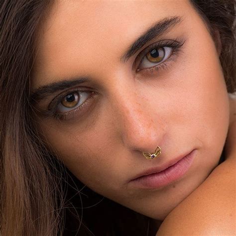 Stone Septum Ring Gold Septum Piercing Tribal Boho Septum 18k Gold