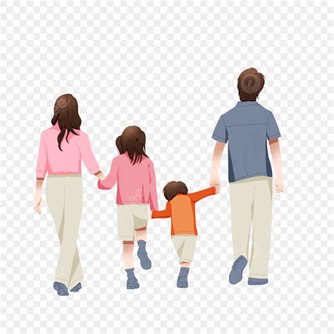 Vista Posterior De Una Familia De Cuatro Tomados De La Mano Png