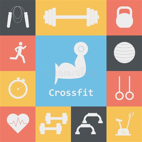 Sistema Del Vector De Los Iconos De Crossfit Deporte Aptitud