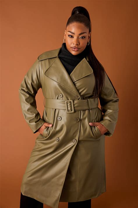 Yours Curve Womens Plus Size Faux Leather Trench Coat Ebay