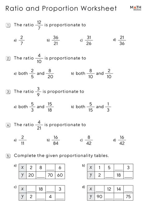 Ratio And Proportion Worksheets Class