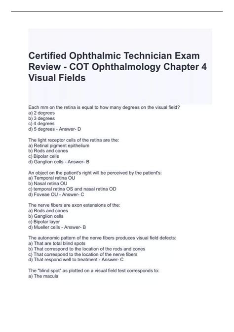 Certified Ophthalmic Technician Exam Review - COT Ophthalmology Chapter