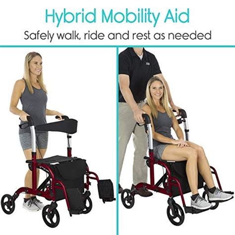 Vive 2 In 1 Rollator Transport Wheelchair Walker For Seniors