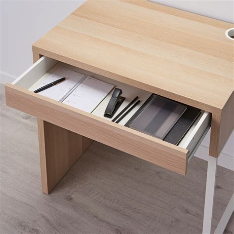 Desk Micke White Stained Oak Effect 73x50 Cm Ikea