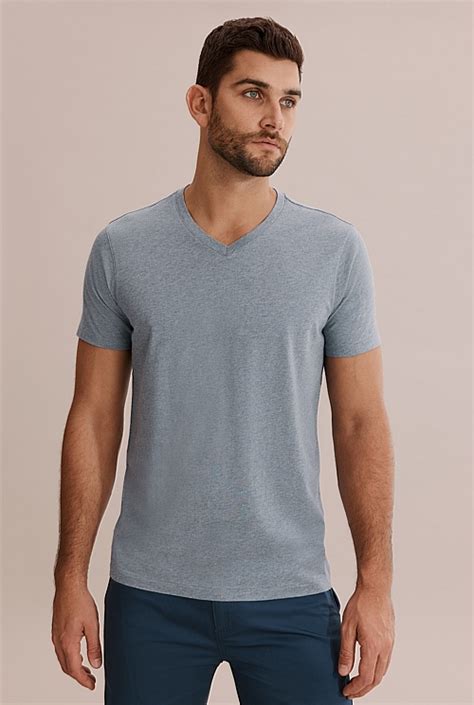 Mist Blue Melange Pima Cotton V Neck T Shirt T Shirts Country Road