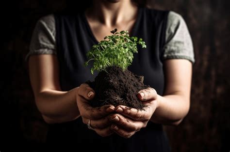 Foto De Una Mujer Sosteniendo Una Planta Que Crece A Partir De Tierra