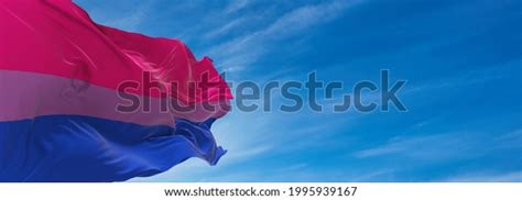 Bisexual Pride Flag Waving Wind Cloudy Stock Illustration 1995939167