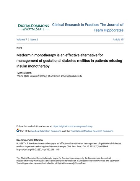 PDF Metformin Monotherapy Is An Effective Alternative For Management