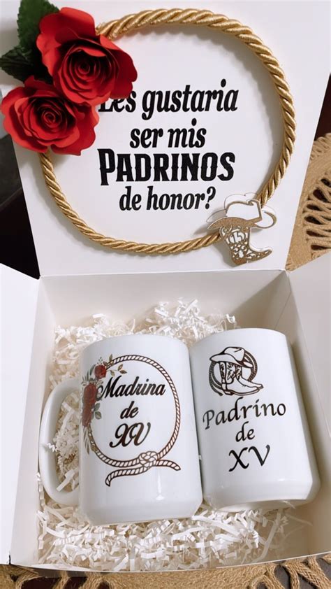 2 14 Oz Cups With Wording Madrina Padrino De Xv Box With Design And