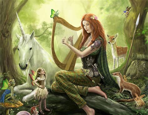 Fantasy Fairy Harpist With Unicorn HD Wallpaper By Dashinvaine