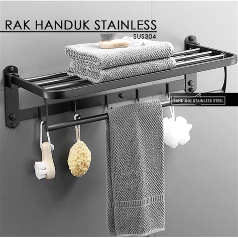 Jual Sus 304 Rak Tempat Handuk Lipat Stainless Steel 5 Baris Plus Kait