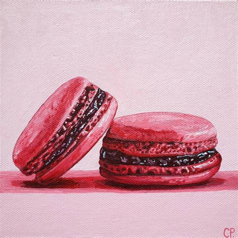 Macaron Painting Original Still Life Painting Kitchen Art Pink