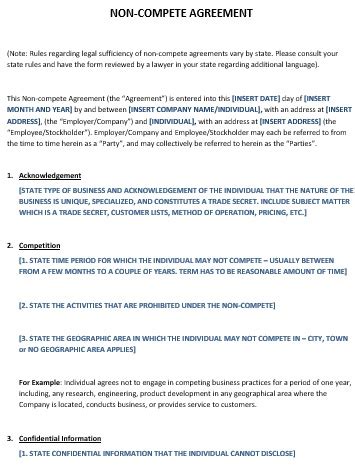 Free Printable Non Compete Agreement Templates Word PDF Excel TMP