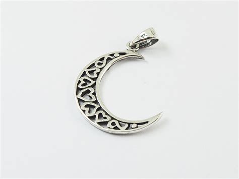 Sterling Silver Crescent Moon With Heart Charm Pendants Moon Etsy