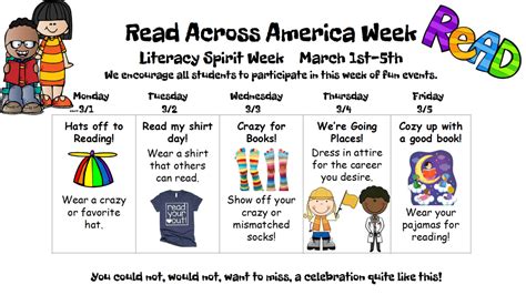 Literacy Spirit Week Read Across America Week March St Th Col