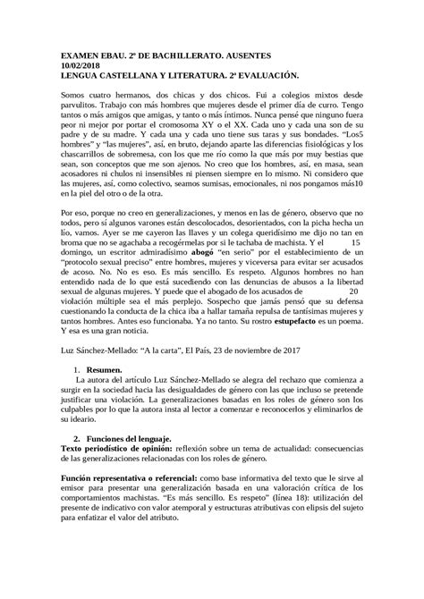 Comentario De Texto Ebau Resuelto Ex Menes Selectividad De Lengua Y