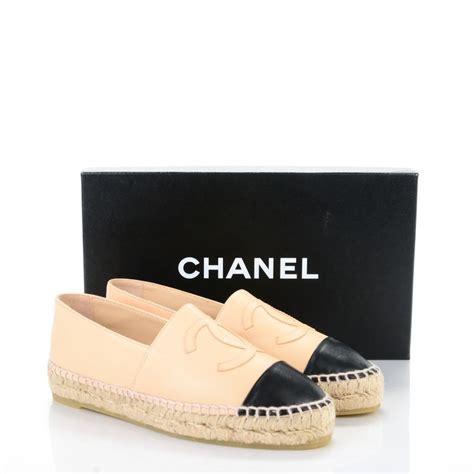 Chanel Lambskin Cc Espadrilles Beige Black Fashionphile