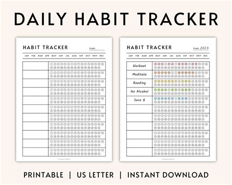 Minimalist Habit Tracker Printable Modern Daily Habit Tracker Etsy