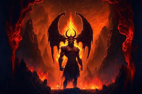 Almas ardiendo en el infierno ilustración de fantasía monstruo