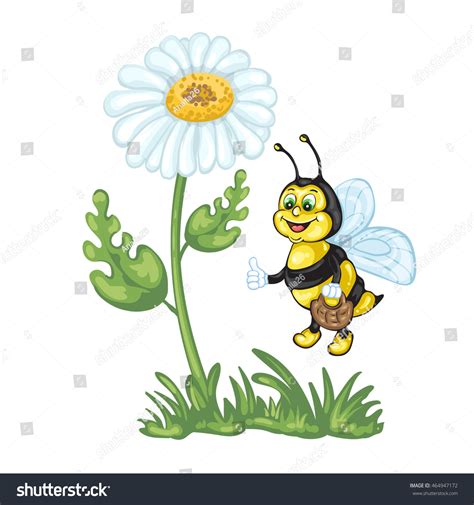 Illustration Cute Cartoon Bee Daisy Flower ภาพประกอบสต็อก 464947172