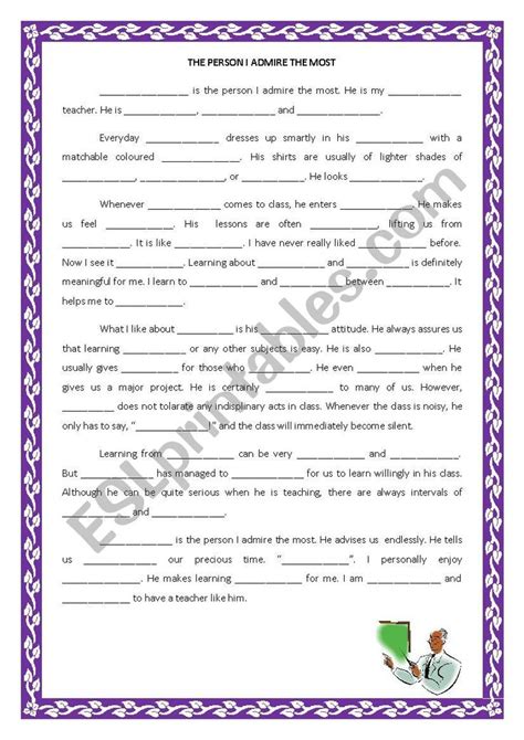 Descriptive Writing The Person I Admire The Most Esl Worksheet By Hazi1624 Descriptive