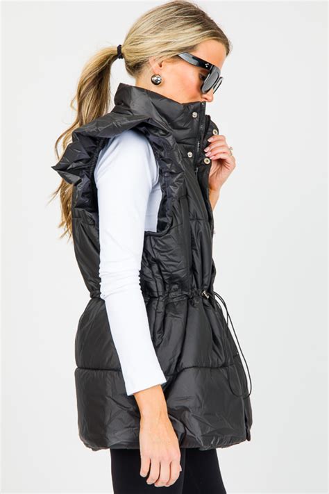 Drawstring Puffer Vest Black Sale The Blue Door Boutique