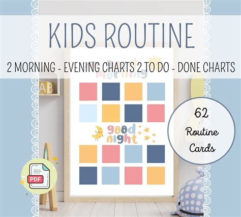 KIDS ROUTINE, Toddler Daily Routine Chart, Morning and Evening Printable Visual Schedule, to Do ...