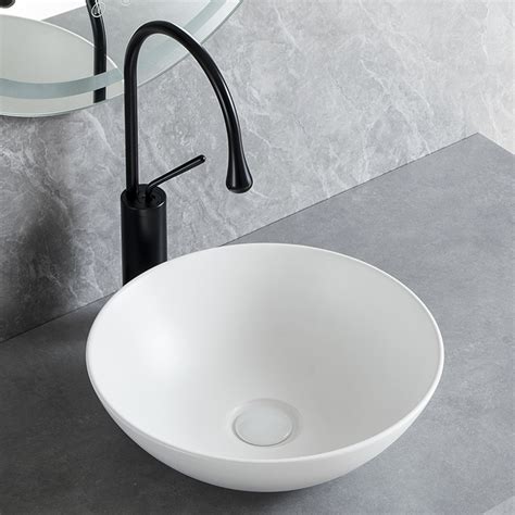 Matt White Modern Round Luxury Bathroom Vanity Single Sink Ceramic