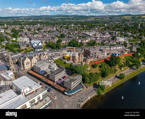 Aerial Drone Photo Of The Town Centre Of Inverness In Scotland Stock