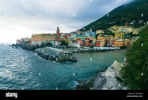 Aerial View Of Genoa Nervi Spectacular Village With Colorful Houses