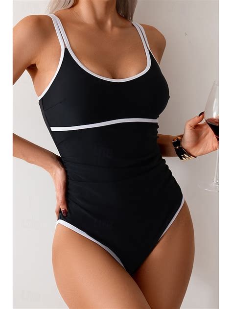 Women S Swimwear Bikini Piece Swimsuit Backless Patchwork Tropical Beach Wear Color Block U