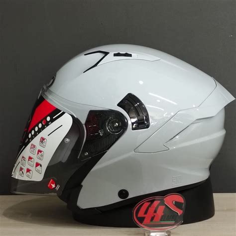 Jual Kyt Nfj Solid Grey Gloss Helm Half Face Premium Double Visor