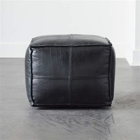 Square Black Buffalo Leather Pouf + Reviews | CB2 Canada