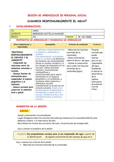 Sesi N De Aprendizaje De Personal Social Sesi N De Aprendizaje De