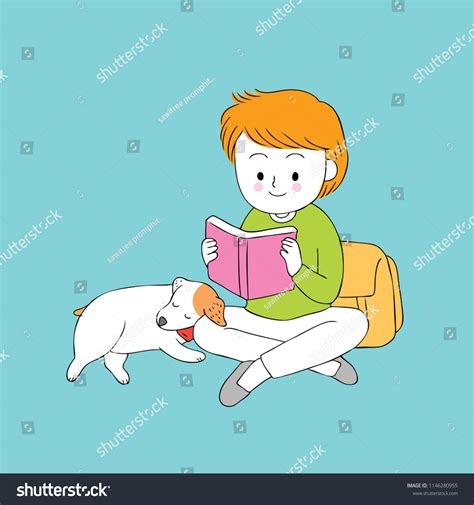 Cartoon Cute Boy Dog Reading Vector Stock Vector (Royalty Free ...