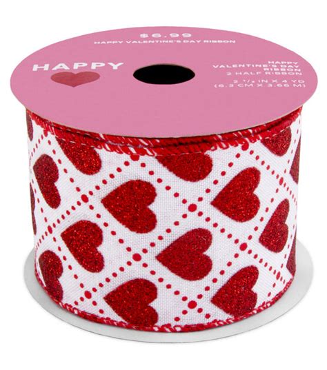 25 X 12 Happy Valentines Day Glitter Hearts Linen Ribbon Joann