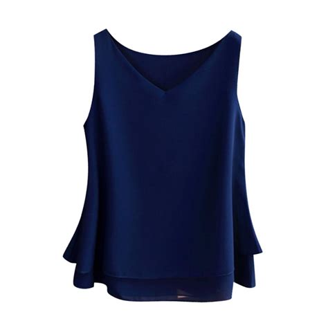 Buy Womens Summer Sleeveless Chiffon Shirt Solid V Neck Casual Blouse Top At Affordable Prices