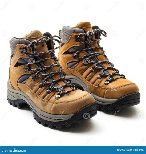 A Pair Of Hiking Boots Isolated On A White Background Stock